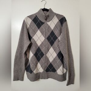 J.Crew Men's Wool Zip-Up Argyle Sweater Jacket